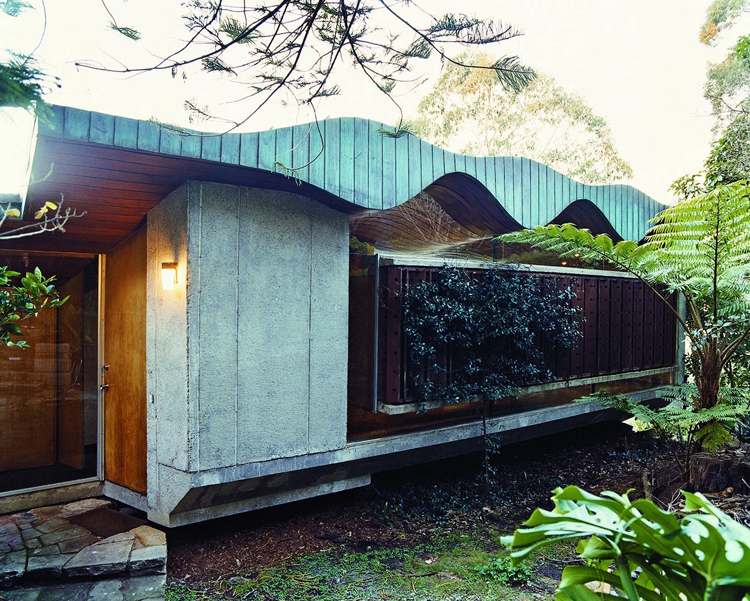 Buhrich House II photographed among trees in Castlecrag